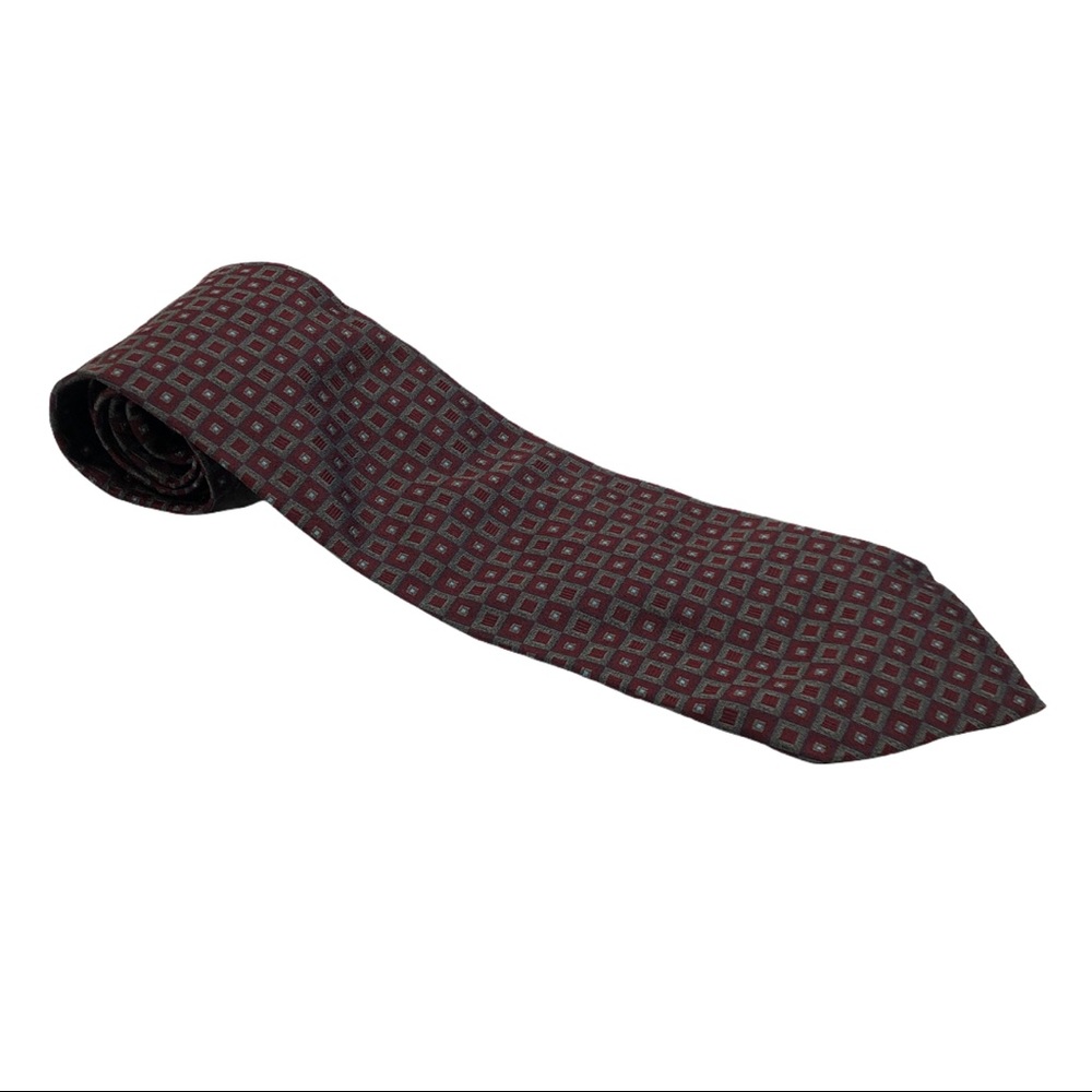 Robert Talbot Red Gray Geometric Square Silk Tie